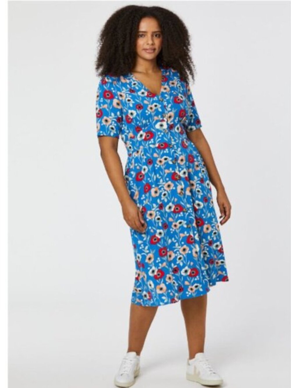 Blue Floral V-Neck Midi Dress UK20 / US16